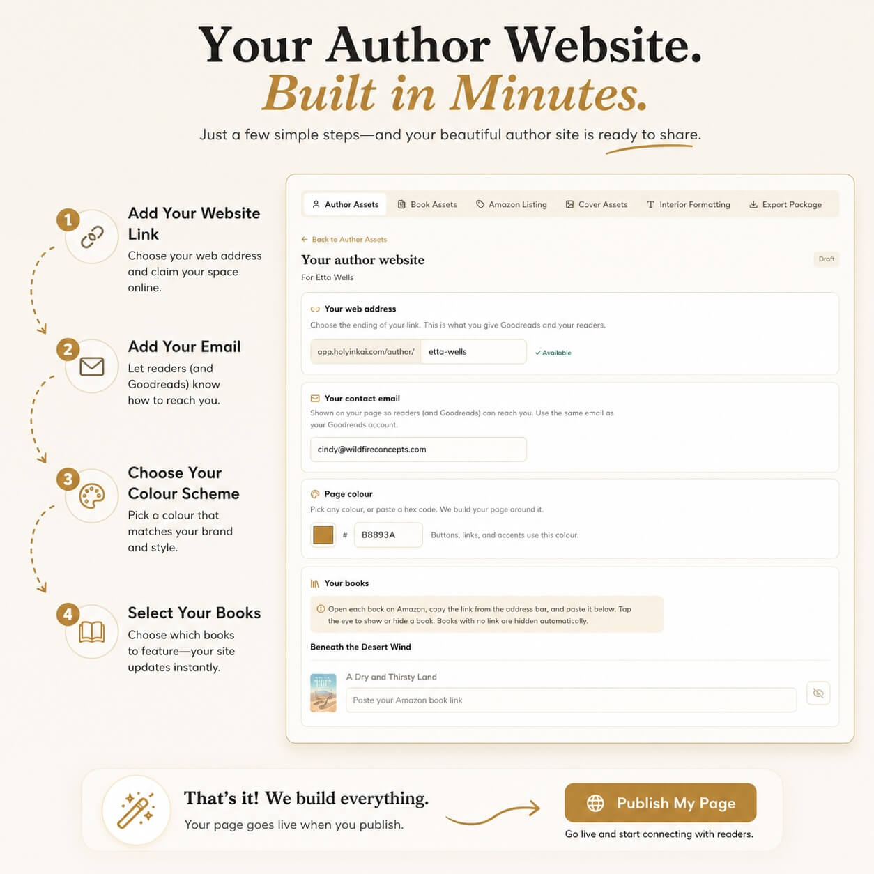 The author website builder: pick your link, colour and books