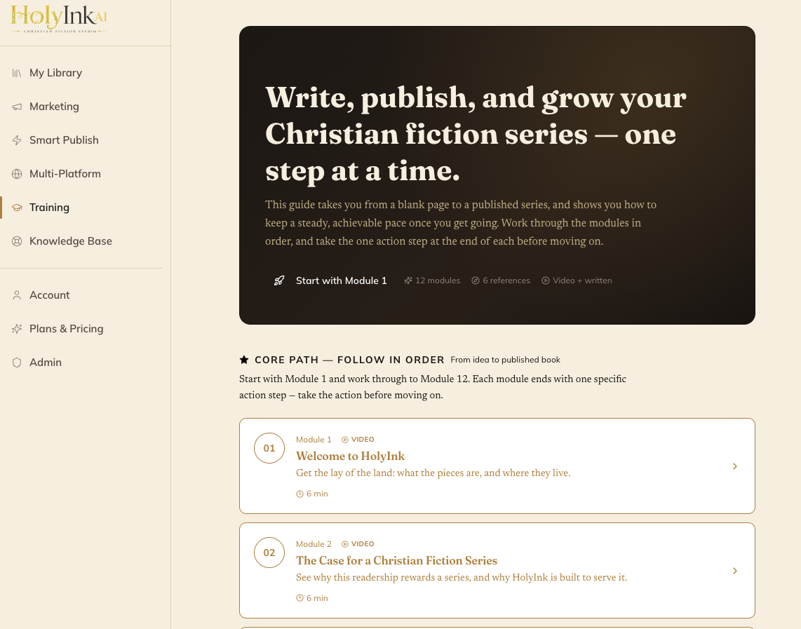 The author training hub: 12 modules from blank page to published