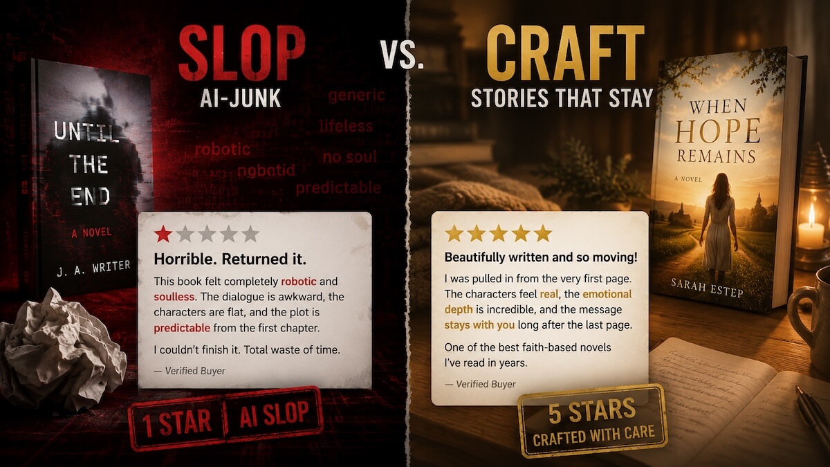 AI slop vs crafted fiction, side by side