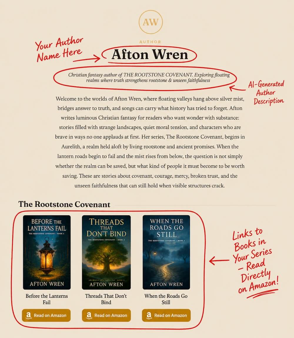 The live author page readers see at your link